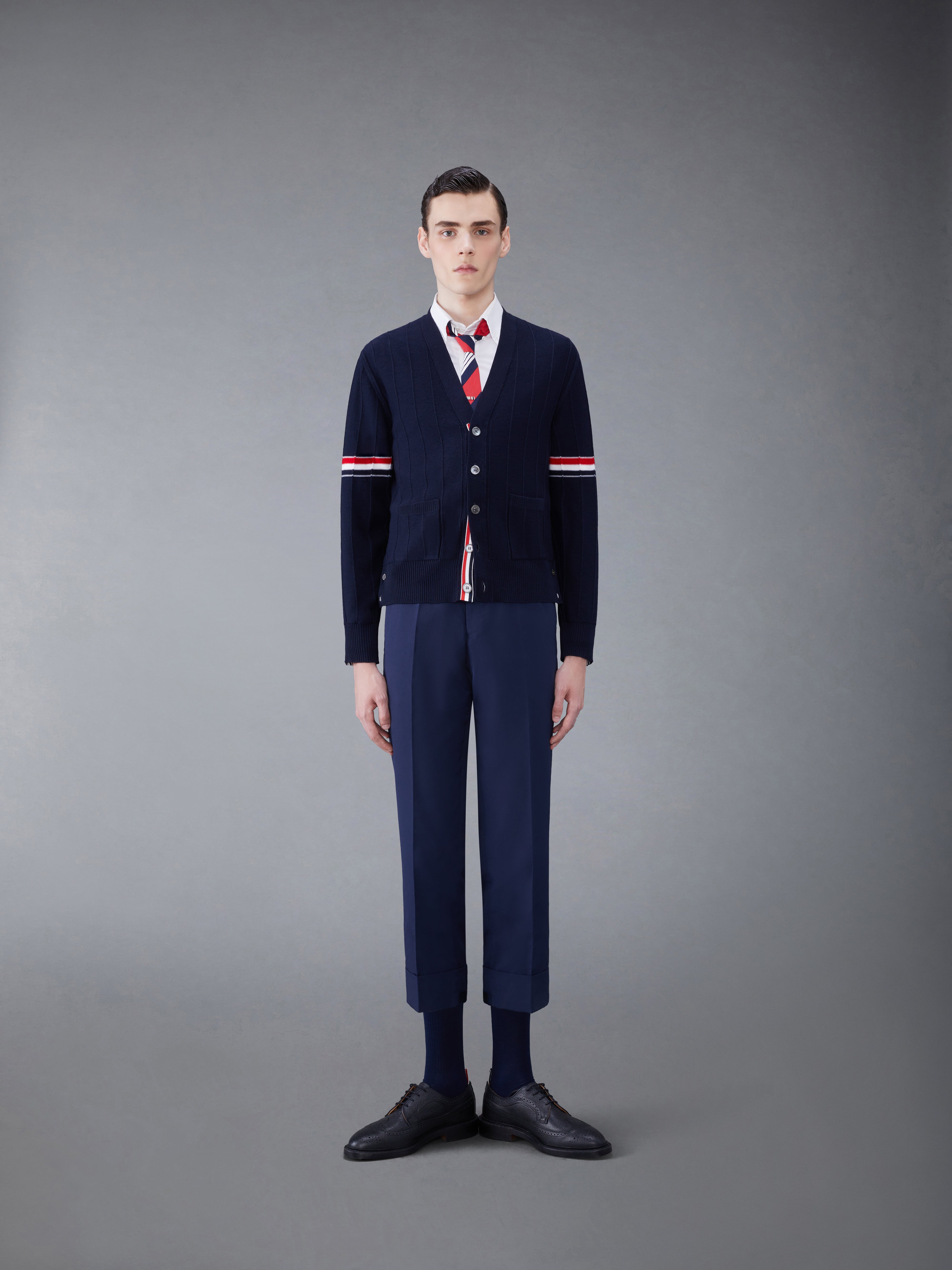 Wool Relaxed V Neck Armband Cardigan | Thom Browne