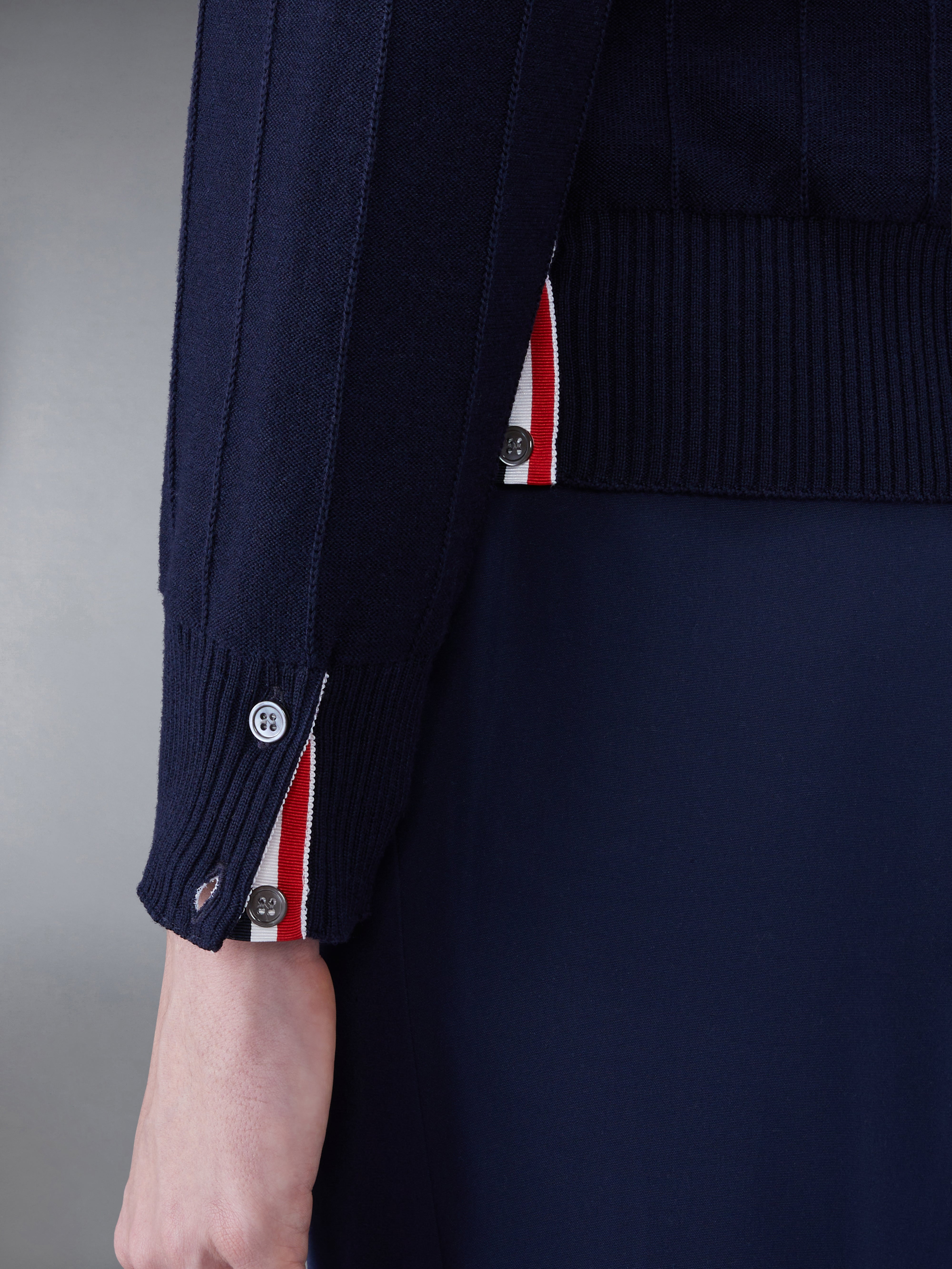 Wool Relaxed V Neck Armband Cardigan | Thom Browne