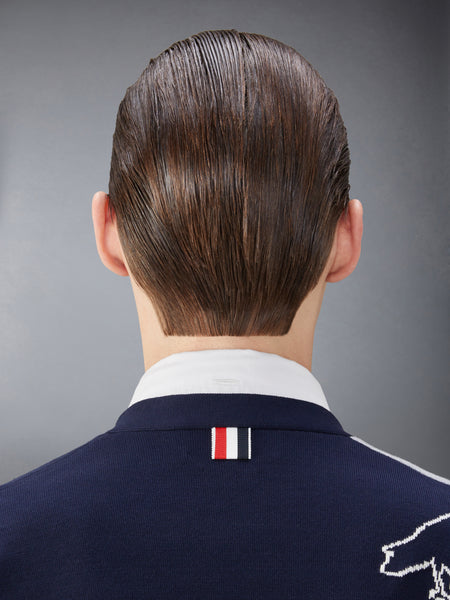 FUNMIX COTTON 4-BAR ROSE AND RAVEN CARDIGAN NAVY/GREY