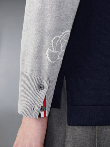 FUNMIX COTTON 4-BAR ROSE AND RAVEN CARDIGAN NAVY/GREY