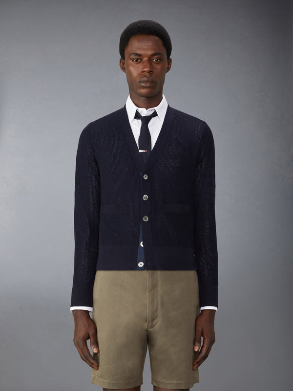WOOL CREPE 4-BAR RELAXED FIT CARDIGAN - featured image