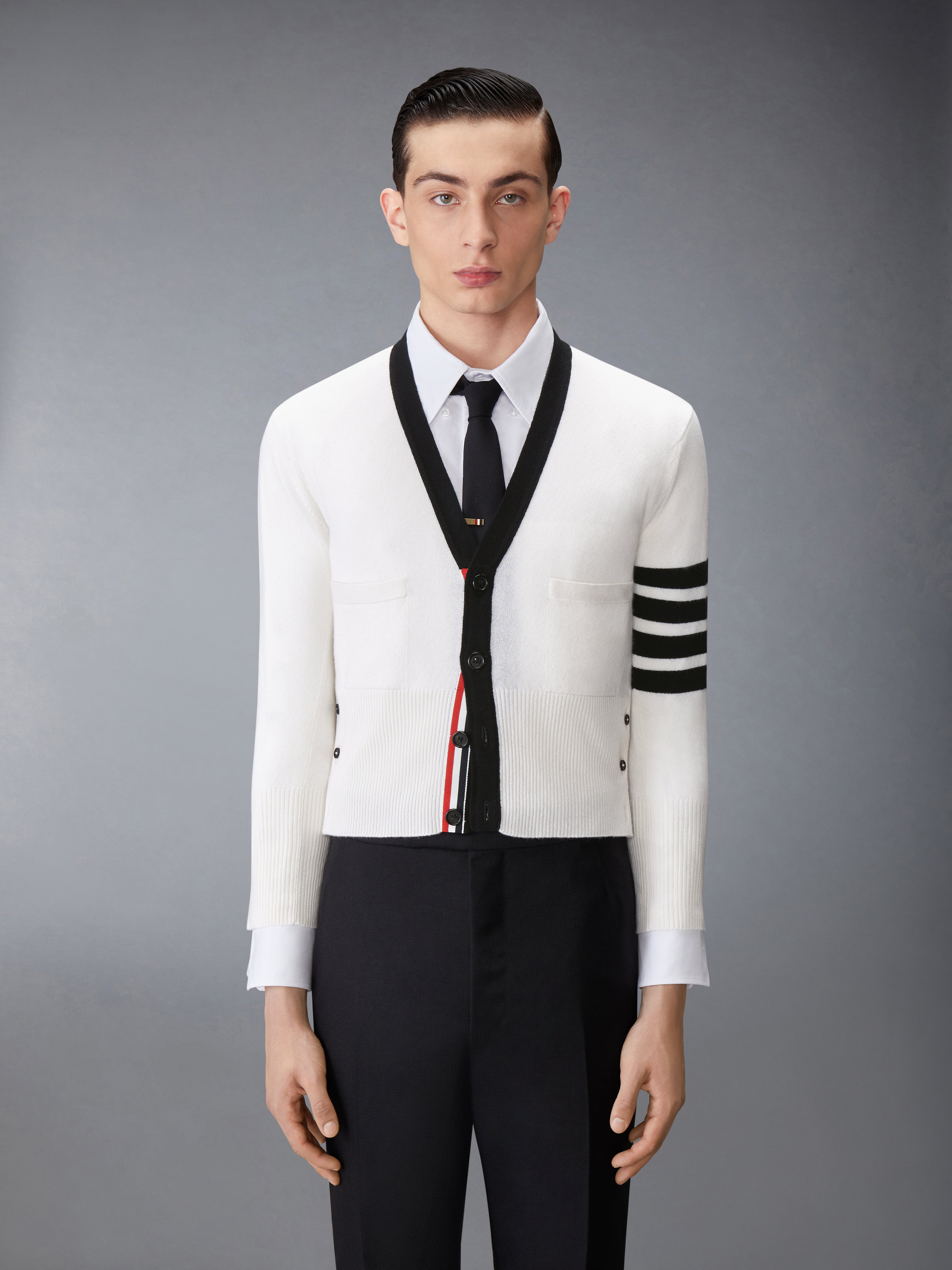 Cashmere Nevermore Intarsia 4-Bar Classic Short Cardigan | Thom Browne