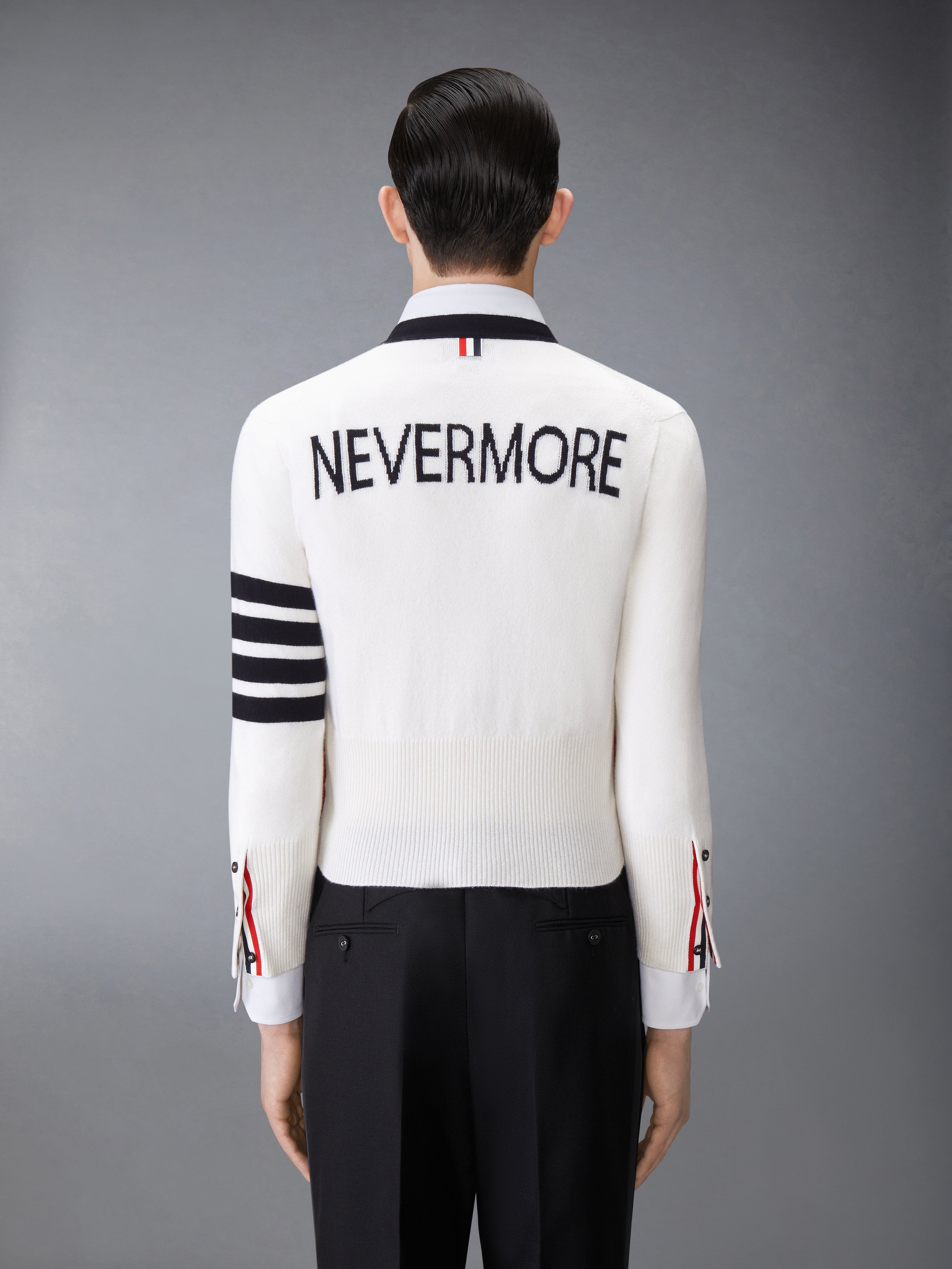 Cashmere Nevermore Intarsia 4-Bar Classic Short Cardigan | Thom Browne