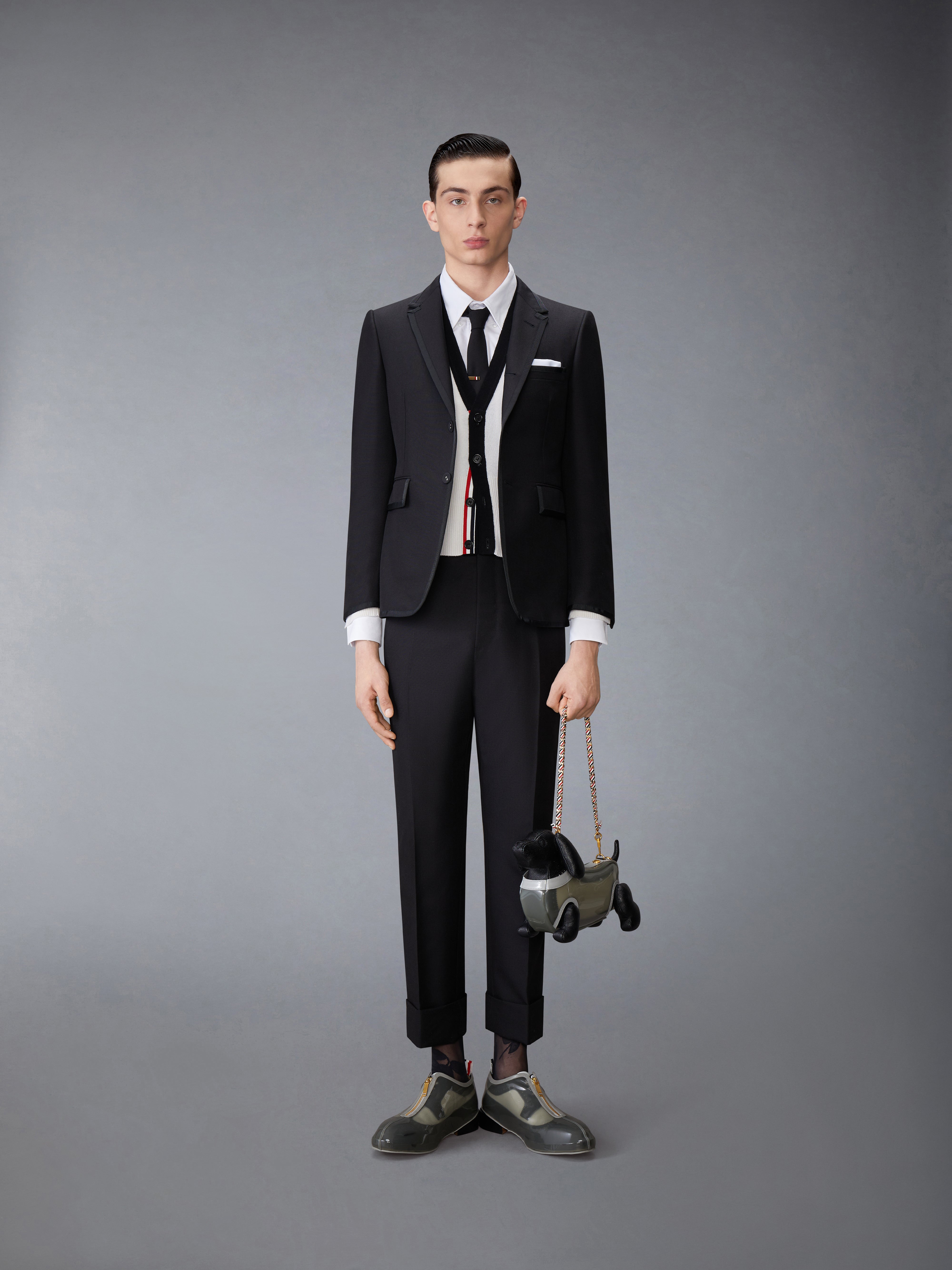 Cashmere Nevermore Intarsia 4-Bar Classic Short Cardigan | Thom Browne
