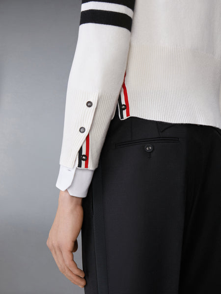 カシミア ネバーモア インターシャ 4BAR クラシック ショートカーディガン 白