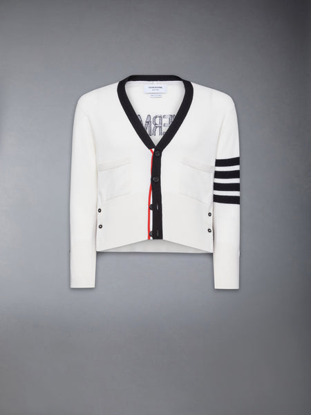 カシミア ネバーモア インターシャ 4BAR クラシック ショートカーディガン 白