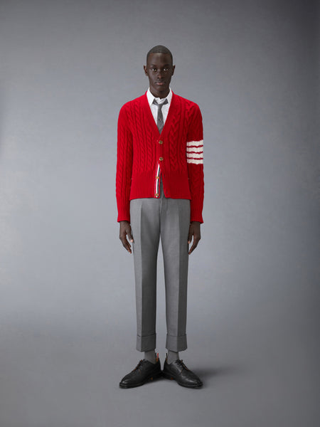 CLASSIC CASHMERE CABLE V-NECK CARDIGAN RED