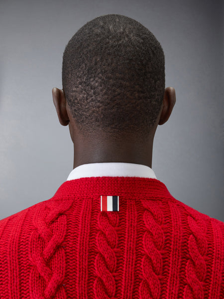 CLASSIC CASHMERE CABLE V-NECK CARDIGAN RED