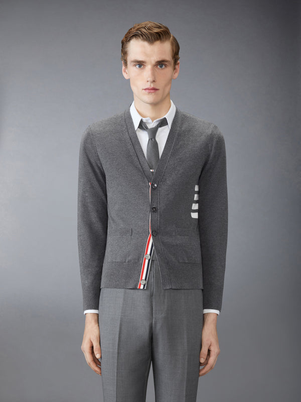 COTTON 4-BAR RELAXED FIT V NECK CARDIGAN - image 1