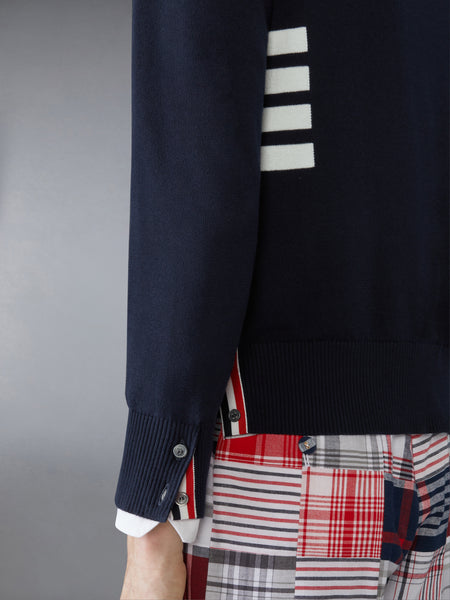 COTTON 4-BAR RELAXED FIT V NECK CARDIGAN NAVY