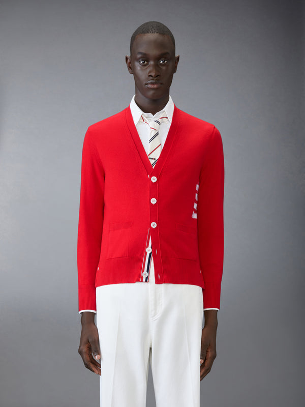 COTTON 4-BAR RELAXED FIT V NECK CARDIGAN - image 1