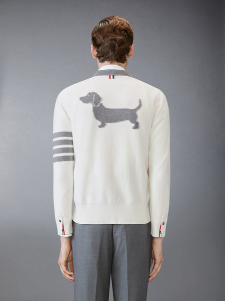 COTTON 4-BAR RELAXED FIT HECTOR V NECK CARDIGAN WHITE
