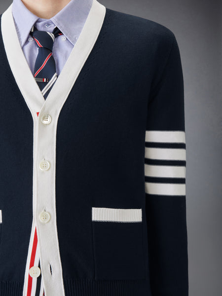 COTTON 4-BAR RELAXED FIT HECTOR V NECK CARDIGAN NAVY