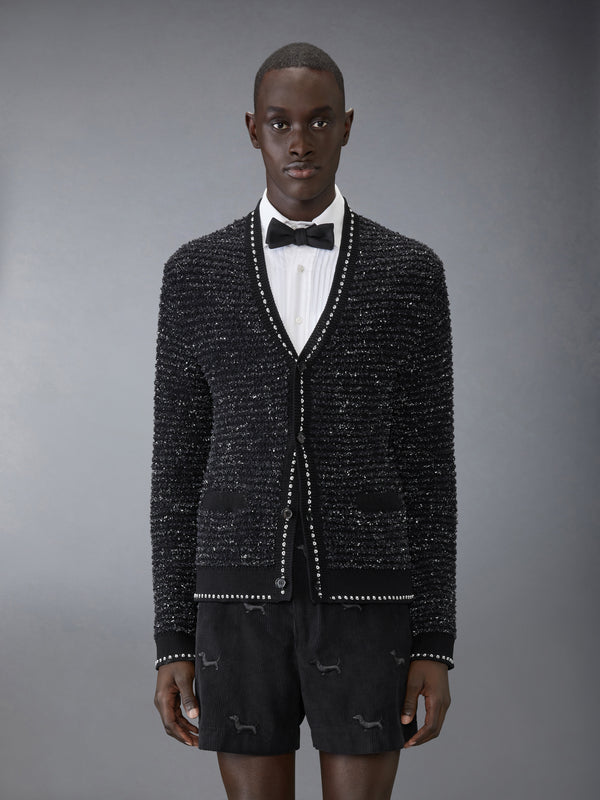 EYELASH TWEED JACQUARD V NECK CARDIGAN