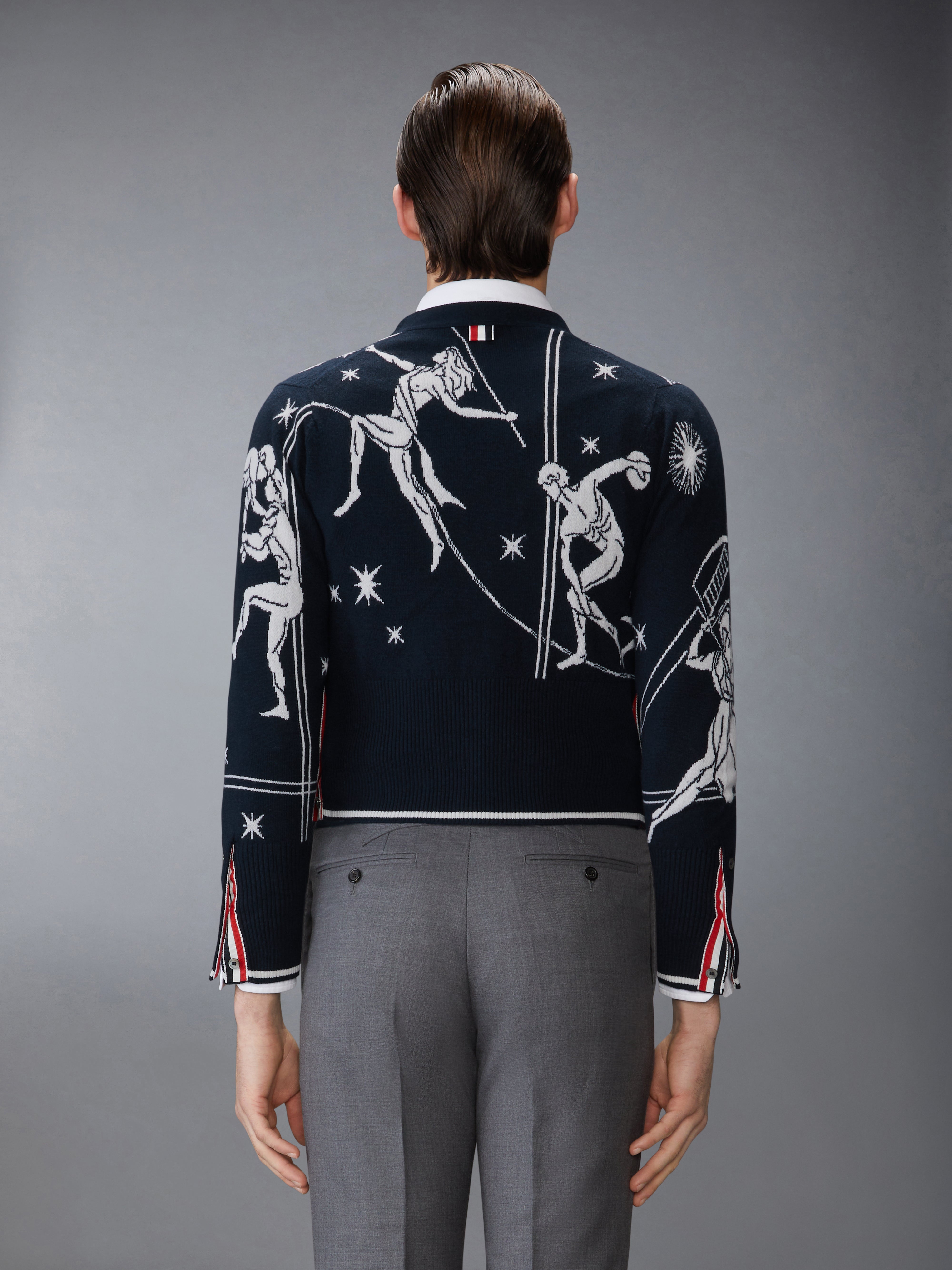 Olympic Constellation Classic Cashmere V Neck Cardigan | Thom Browne