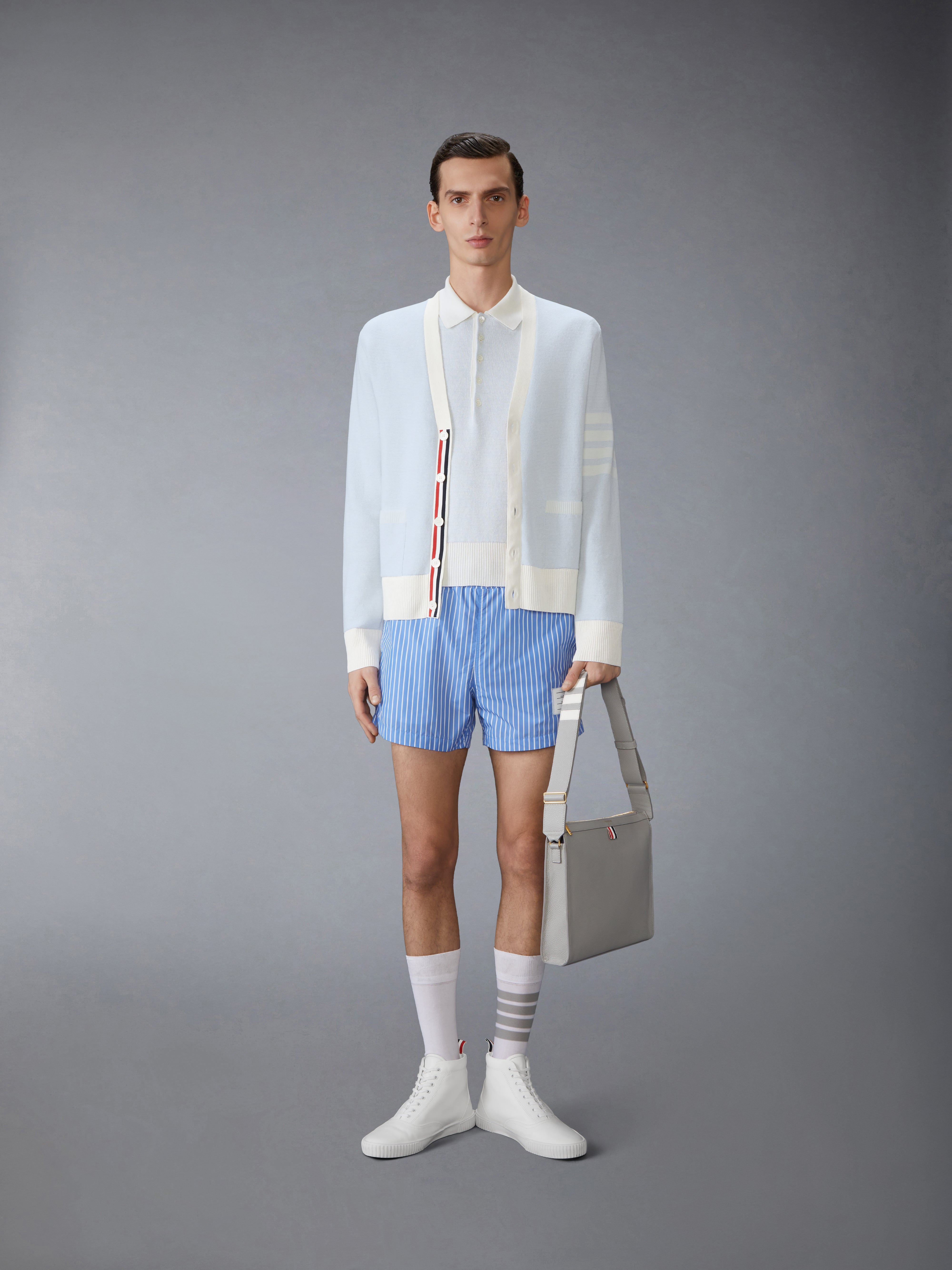 Textured Striped Stitch 4-Bar Relaxed Fit Polo | Thom Browne