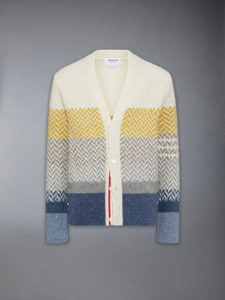 DONEGAL AND CUSHENDALE HERRINGBONE JACQUARD V NECK CARDIGAN MULTI