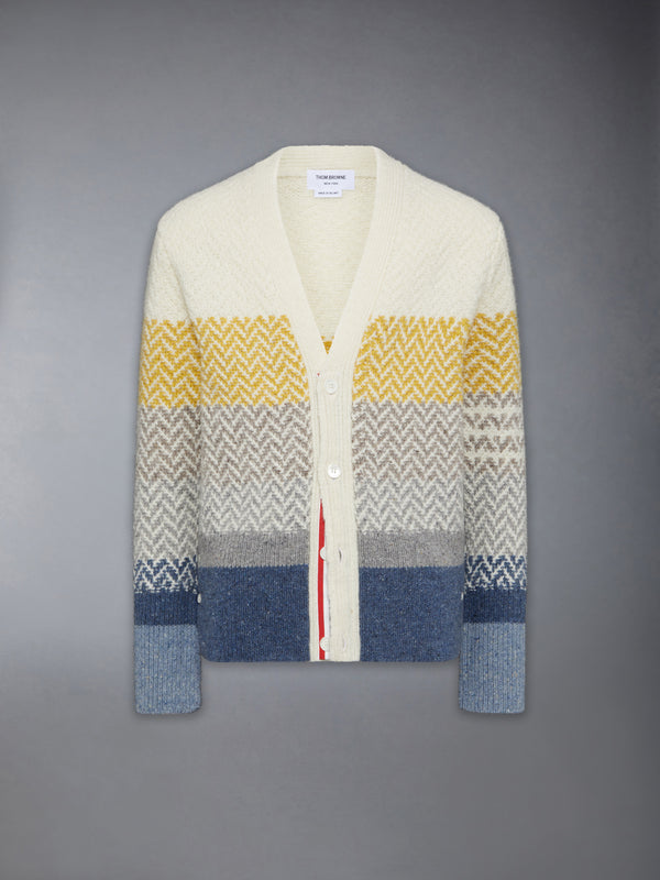 DONEGAL AND CUSHENDALE HERRINGBONE JACQUARD V NECK CARDIGAN - featured image