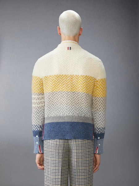 DONEGAL AND CUSHENDALE HERRINGBONE JACQUARD V NECK CARDIGAN MULTI