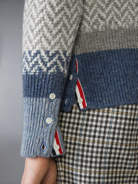 DONEGAL AND CUSHENDALE HERRINGBONE JACQUARD V NECK CARDIGAN MULTI