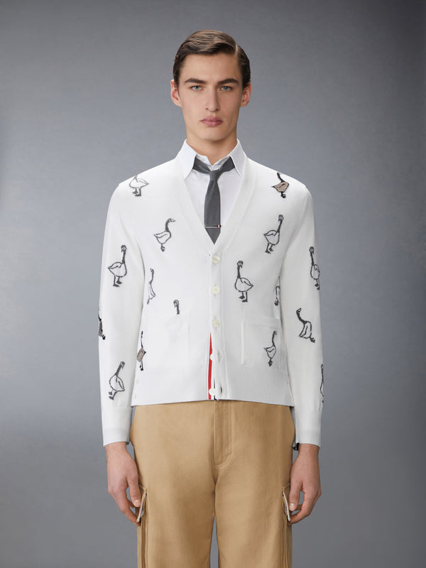GEESE INTARSIA MERINO WOOL RELAXED FIT V NECK CARDIGAN - image 1
