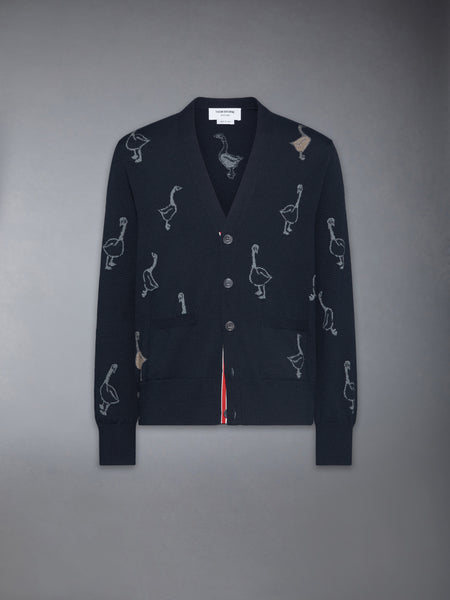 GEESE INTARSIA MERINO WOOL RELAXED FIT V NECK CARDIGAN