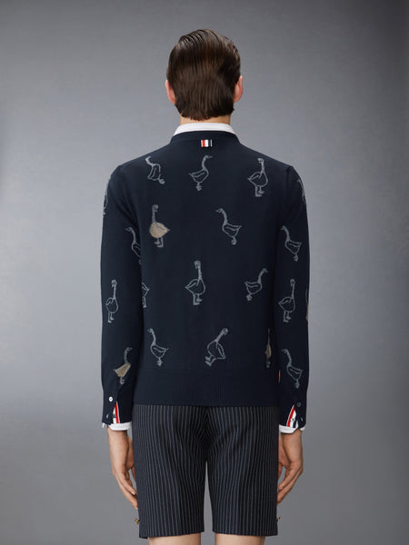 GEESE INTARSIA MERINO WOOL RELAXED FIT V NECK CARDIGAN
