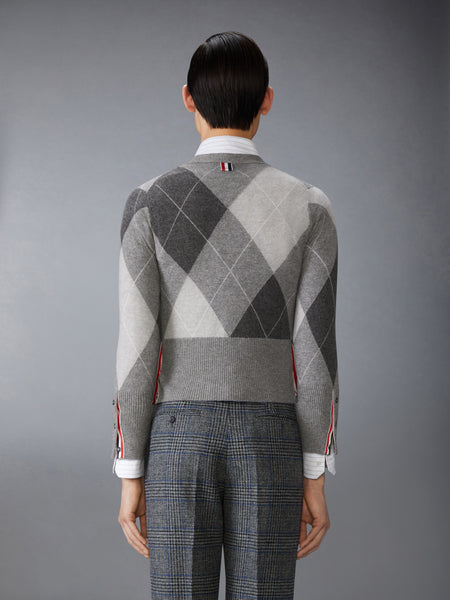 ARGYLE INTARSIA CASHMERE V NECK CARDIGAN