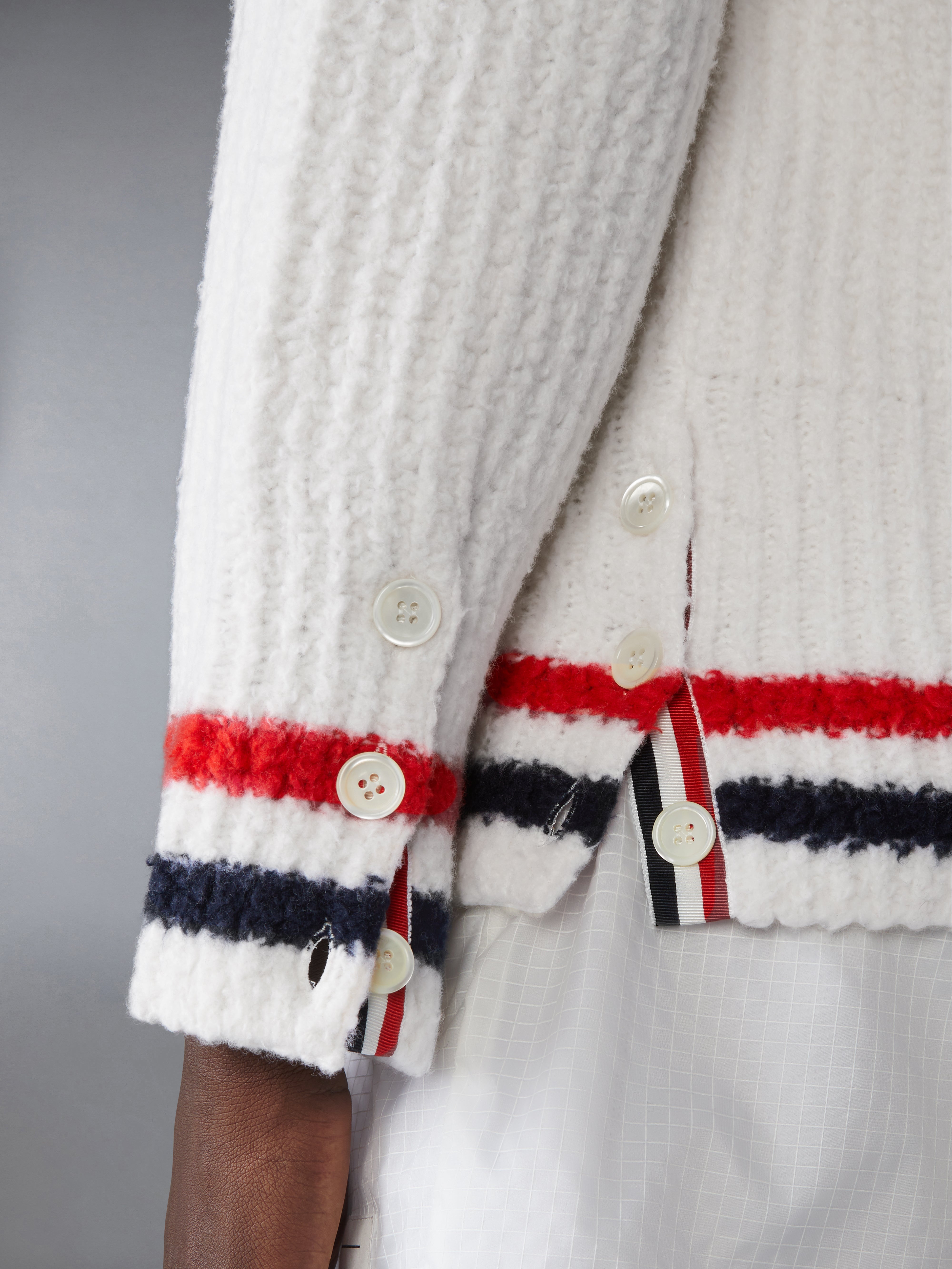 Merino Wool Chunky Stitch V Neck Cardigan | Thom Browne