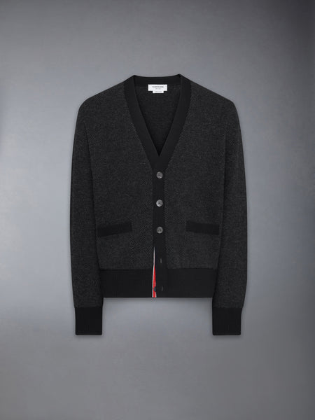 MERINO WOOL INTARSIA V NECK CARDIGAN