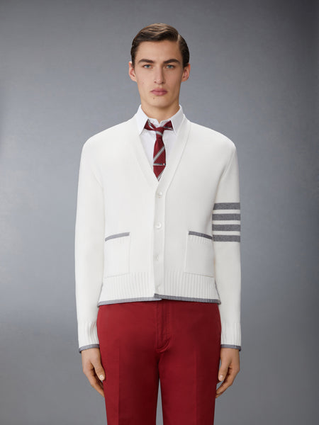 MILANO STITCH MERINO WOOL 4-BAR V NECK CARDIGAN