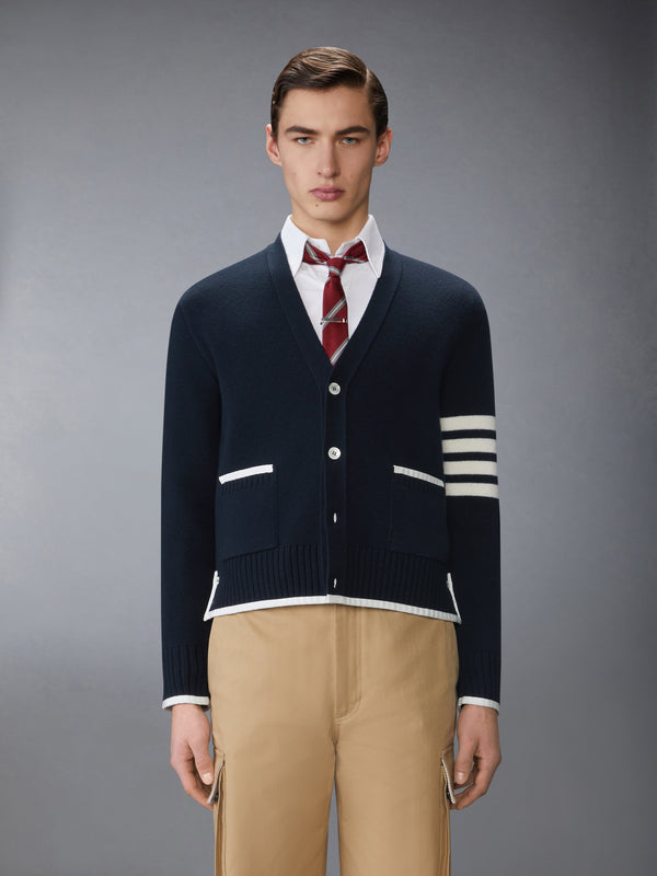 MILANO STITCH MERINO WOOL 4-BAR V NECK CARDIGAN - image 1