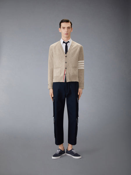 SHETLAND WOOL 4-BAR RELAXED FIT V NECK CARDIGAN