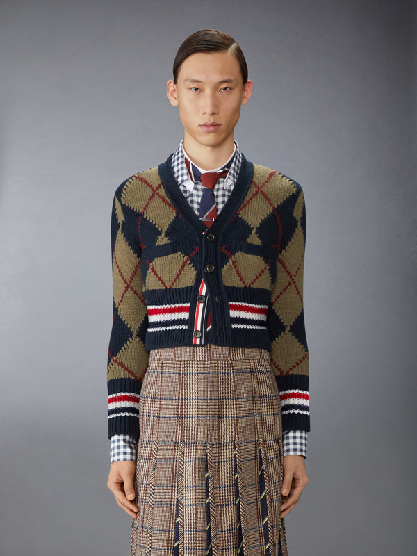MERINO WOOL ARGYLE INTARSIA V NECK CARDIGAN - image 1