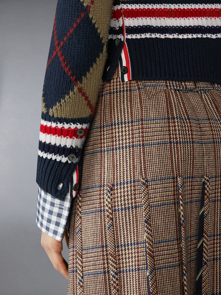 MERINO WOOL ARGYLE INTARSIA V NECK CARDIGAN