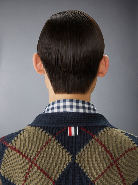 MERINO WOOL ARGYLE INTARSIA V NECK CARDIGAN