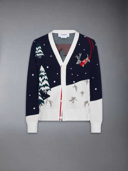 CASHMERE HOLIDAY SCENIC RELAXED FIT CARDIGAN NAVY/WHITE