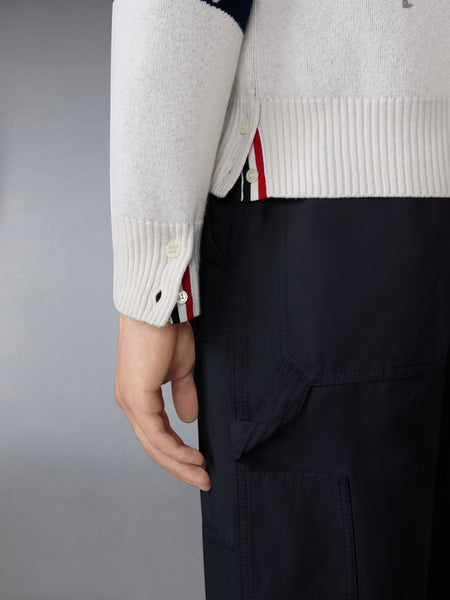 CASHMERE HOLIDAY SCENIC RELAXED FIT CARDIGAN NAVY/WHITE