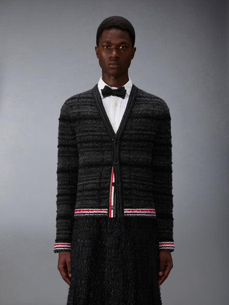 TARTAN JACQUARD MERINO MOHAIR CARDIGAN JACKET BLACK