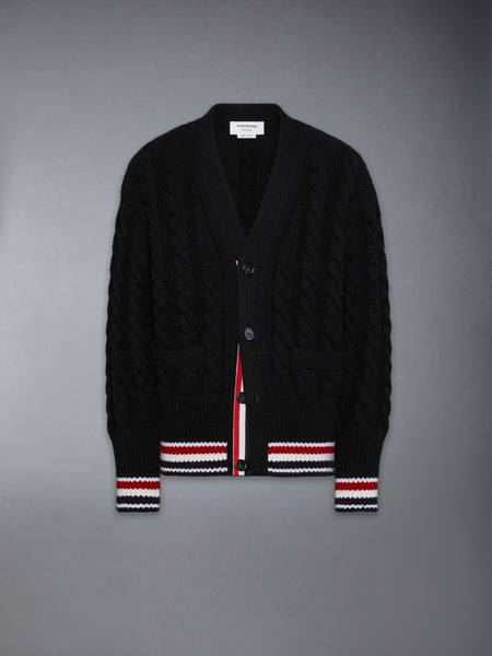 MERINO BABY CABLE STITCH RWB STRIPE CARDIGAN BLACK
