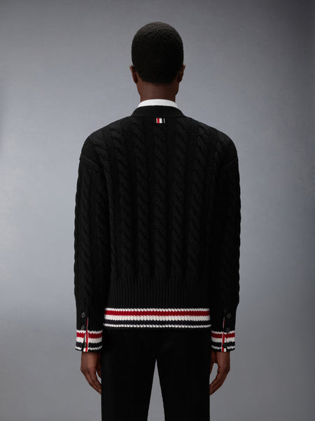 MERINO BABY CABLE STITCH RWB STRIPE CARDIGAN BLACK