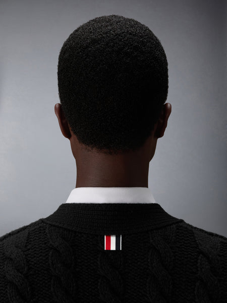 MERINO BABY CABLE STITCH RWB STRIPE CARDIGAN BLACK