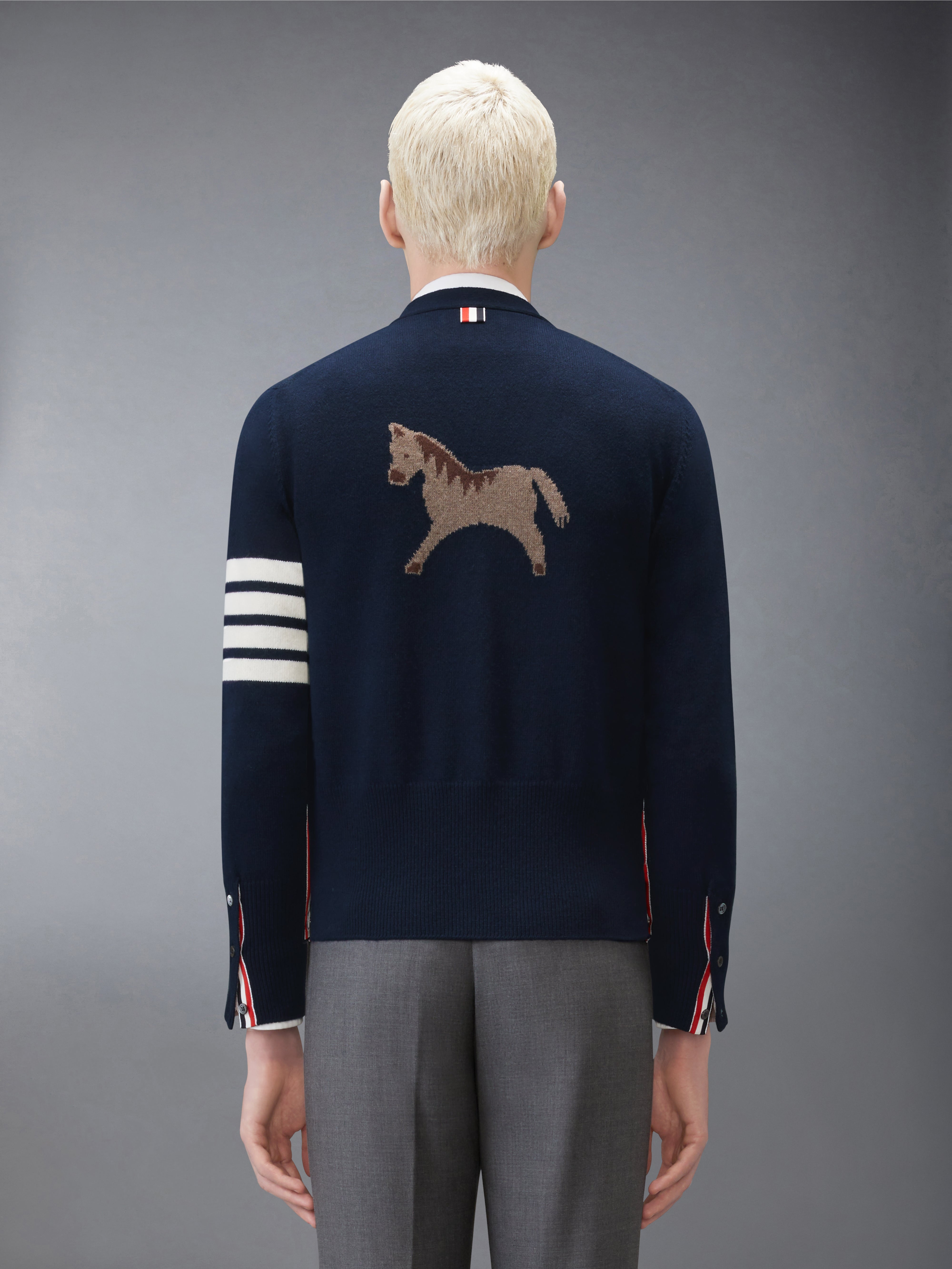 旧正月ウール 4-BAR インターシャ カーディガン | Thom Browne