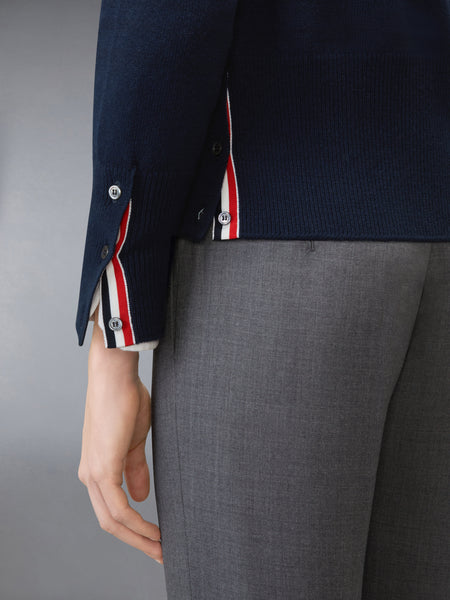 旧正月ウール 4-BAR インターシャ カーディガン ネイビー