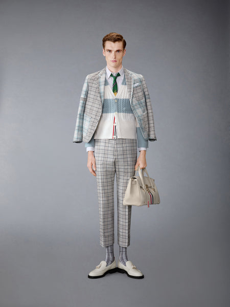 캐시미어 베이비 케이블 스티치 4-바 카디건 라이트 블루/화이트