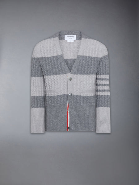 캐시미어 베이비 케이블 스티치 4-바 카디건 토널 그레이