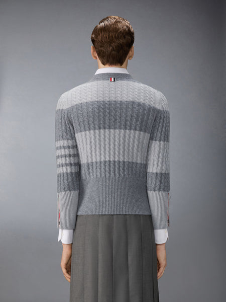 캐시미어 베이비 케이블 스티치 4-바 카디건 토널 그레이