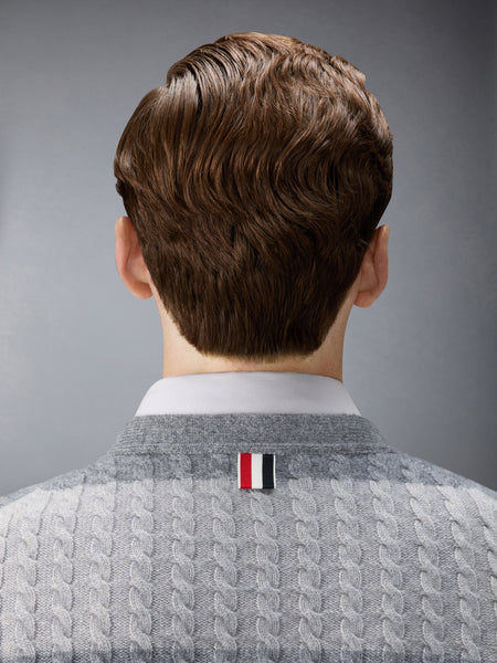 캐시미어 베이비 케이블 스티치 4-바 카디건 토널 그레이