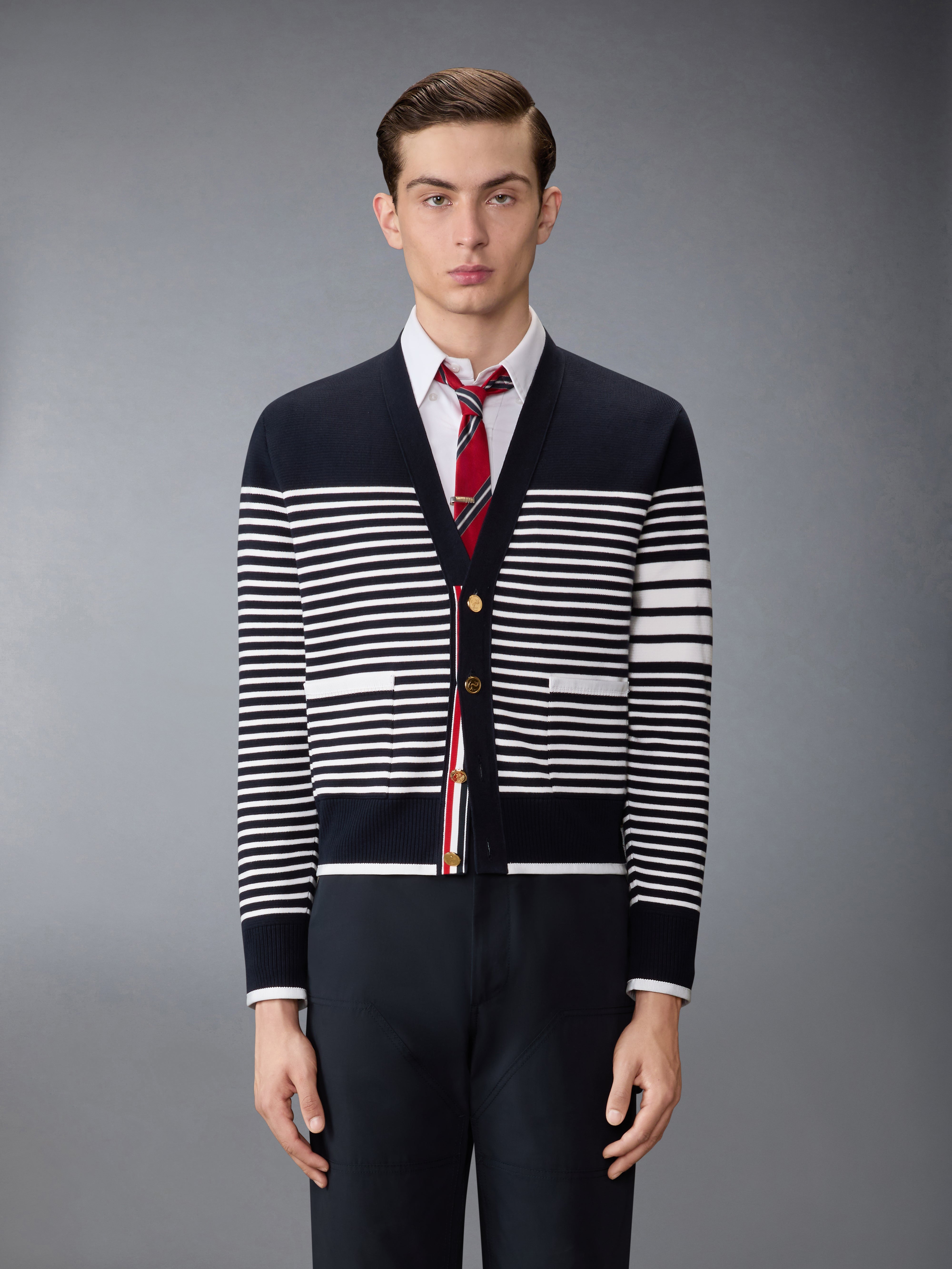 Milano Stitch Striped Boxy Fit Cardigan | Thom Browne