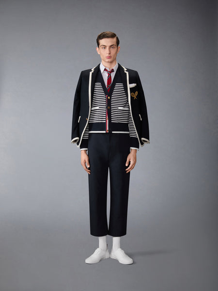 MILANO STITCH STRIPED BOXY FIT CARDIGAN NAVY/WHITE